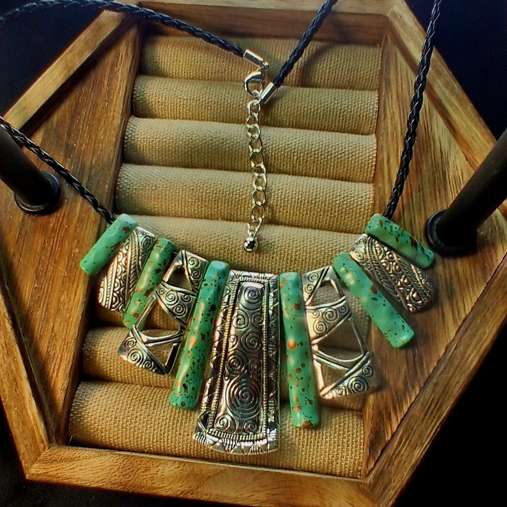 Turquoise and Silver Tribal Bib Necklace - Women Jewelry